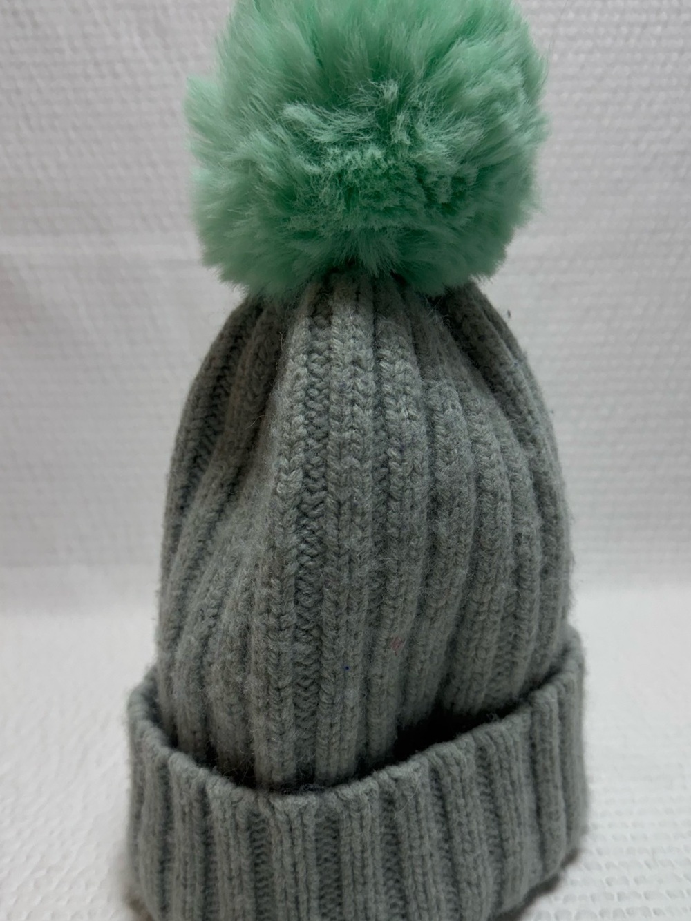 Athleta Grey Knit Beanie with Mint Pom Pom